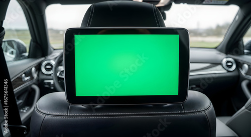 Green Screen Display in Car Interior Mockup for Digital Content