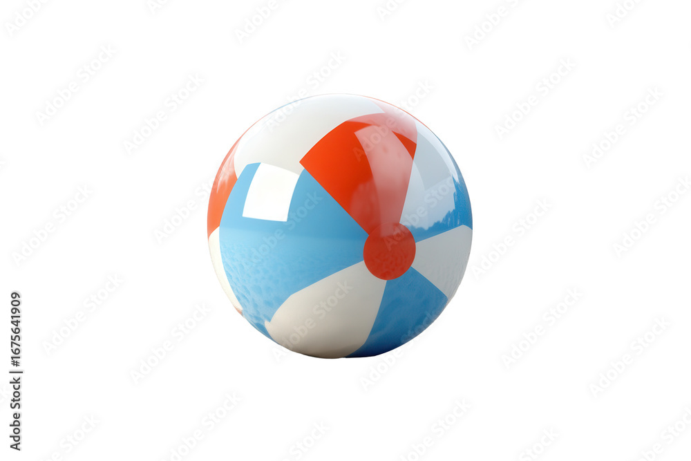 Obraz premium Classic beach ball sitting on sandy surface ready for fun in the sun at a seaside location, perfect for summer activities and beach games during a clear day