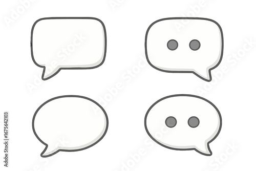 3D white speech bubble and chat icon set. Vector cartoon illustration for communication, dialogue, and messaging. Blank and typing thought bubbles for web and apps.