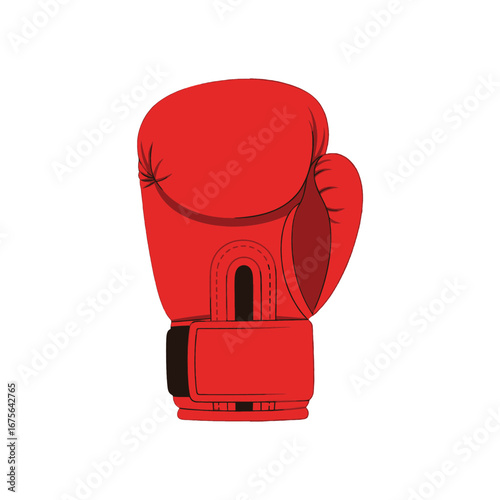 A vibrant red boxing glove stands out against a stark black background.