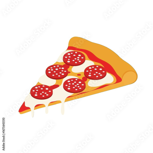 A vibrant slice of pepperoni pizza with melted mozzarella cheese, showcasing a delicious, appetizing food illustration.