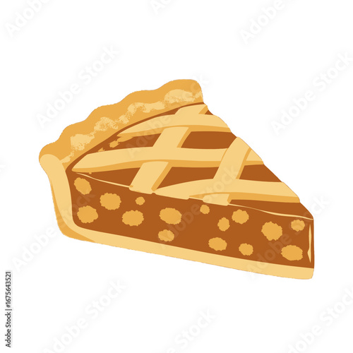 A delicious slice of pie, featuring a golden-brown crust and a rich filling, is showcased against a striking black background.