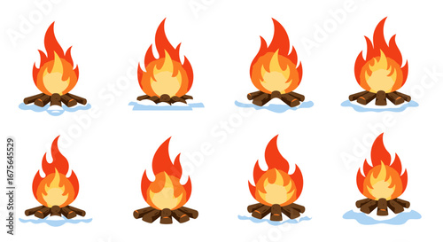 Collection of Campfire Illustrations with Wood and Snow.