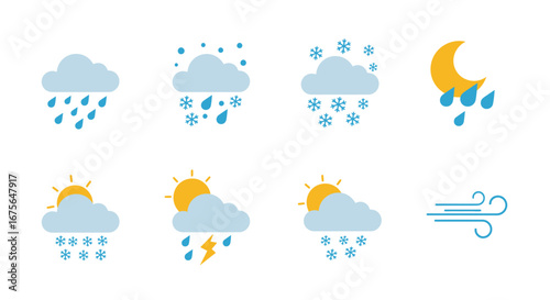 Collection of Weather Icons Representing Different Atmospheric Conditions.