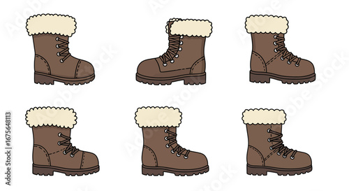 collection of winter boots with fur trim.