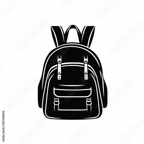 Stylish school backpack showcases in a striking black vector silhouette