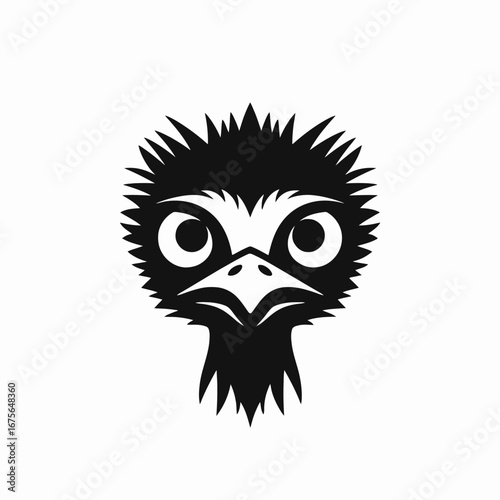 Striking avian design shows intense expression, an emu head silhouette