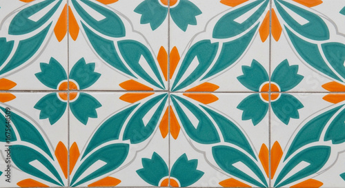 Vibrant teal and orange floral tile pattern adds classic charm to any modern space