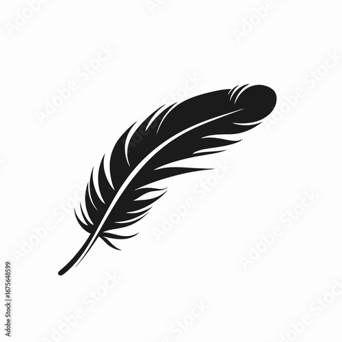 Elegant quill feather floating serenely against a blank backdrop silhouette