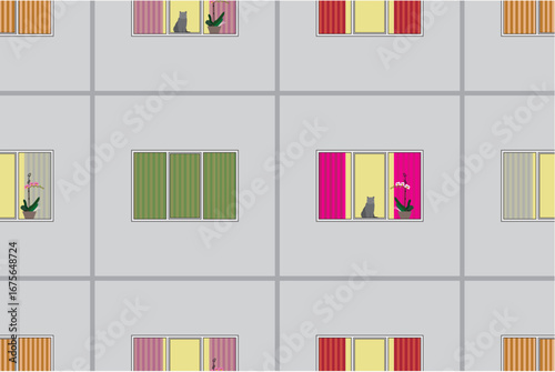 Seamless cartoon soviet panel building facade