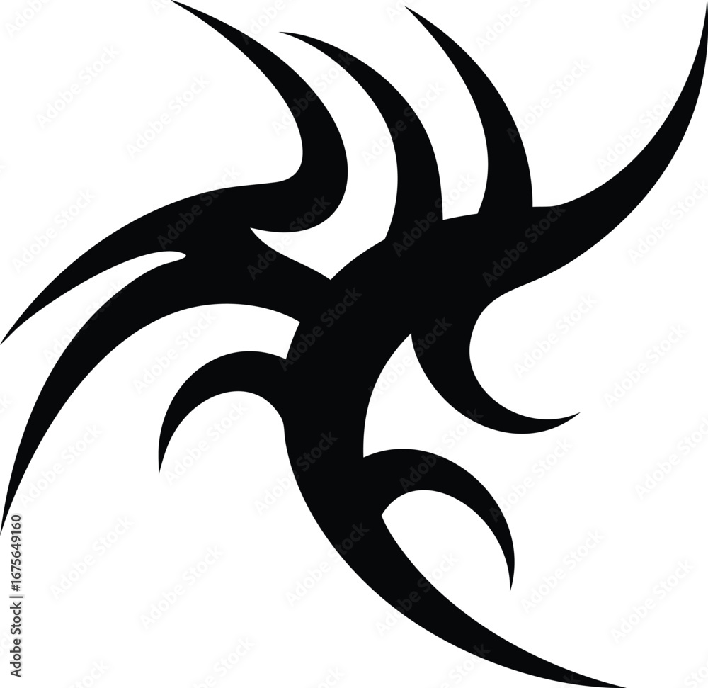 Obraz premium Tribal tattoo design silhouette abstract black swirls sharp edges dynamic movement symbol