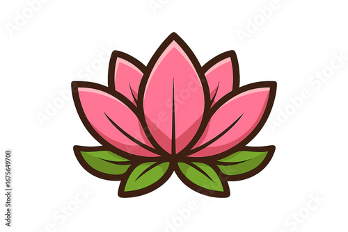Lotus flower logo vector icon. Symbol of harmony, wellness, and beauty for a yoga or spa business. Pink water lily for meditation and relaxation. Elegant floral design element.
