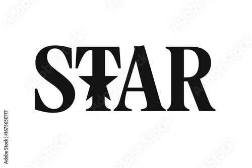 Star word logo. Custom bold serif font. Letter A replaced by star symbol. Typography design element for branding, icon, print. Vector illustration. Isolated monogram concept.