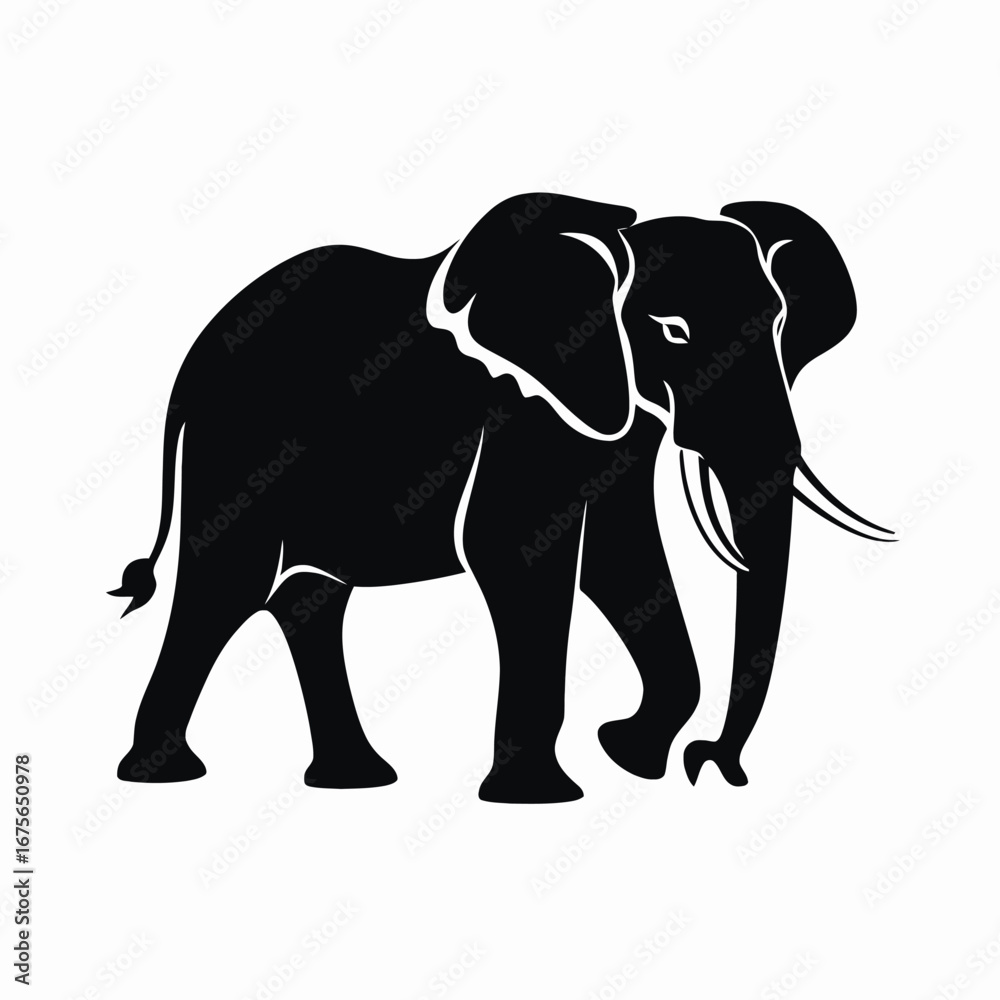 Fototapeta premium Elegant African elephant strolls gracefully across the scene in stark silhouette