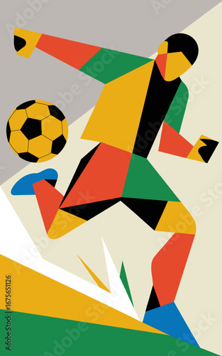 Calciatore 003 Geometrico Astratto - Design Artistico Sportivo Moderno con Forme Colorate