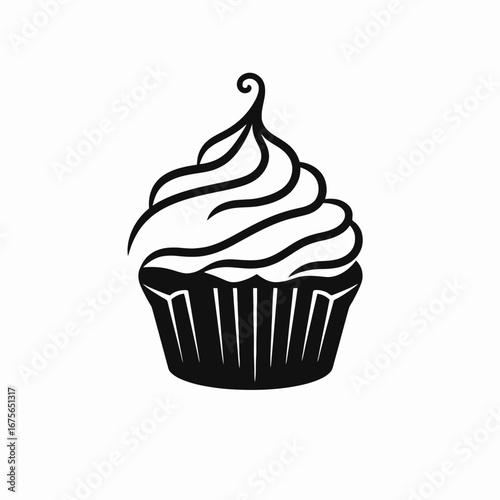 Elegant delicious cake design with frosting in black vector silhouette