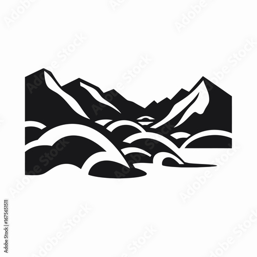Mountains and hills vector graphic black and white minimalist logo silhouette