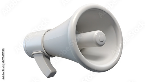 A white megaphone isolated on transparent background, perfect for announcements, alerts, and public address systems, a symbol of communication