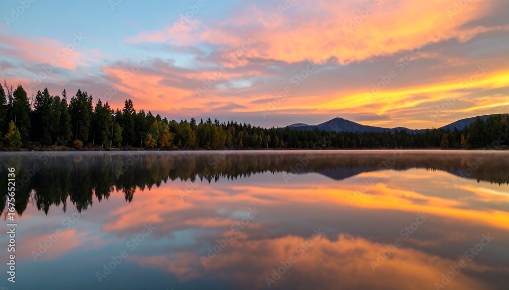 Obraz premium Serene lake sunrise reflection (1)