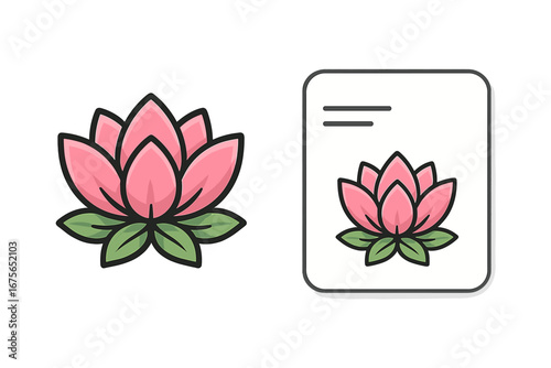 Lotus flower logo and business card design template set. Vector illustration for branding identity. Concept for spa, yoga, wellness, beauty, meditation, nature, and harmony.