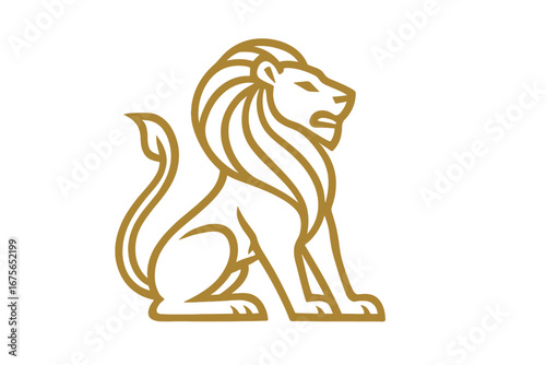 Golden lion logo symbol. Luxury regal animal icon. Heraldic king sign for business, finance. Vector illustration of power, strength, and courage. Royal majestic emblem.