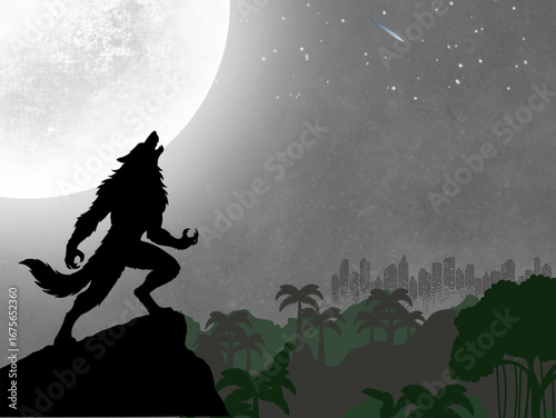 silhouette of a the howling werewolf