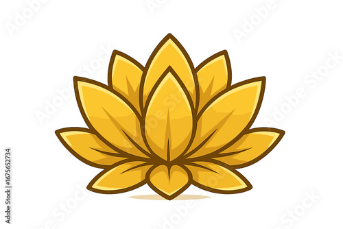 Golden lotus flower logo design vector illustration. Yoga, meditation, and wellness symbol. Beauty, spa, or cosmetic brand icon. Sacred floral graphic for spiritual harmony.