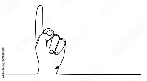 continuous line art of a hand pointing upwards with the index finger. raising hand with index finger. vector illustration