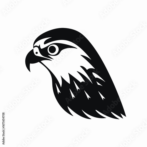 Sharp falcon gaze vector illustration in stark black and white silhouette
