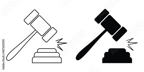 Gavel icon set. Judge gavel icon vector set design. Silhouette of law and  justice symbol gavel, hammer vector illustration.