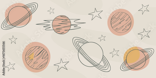 Whimsical Outer Space Pattern with Planets Rings and Stars in Pastel Colors Perfect for Children s Decor and Cosmic Themed Designs
