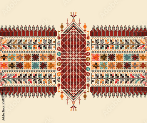 Traditional Tatreez embroidery horizontal seamless pattern, Palestinian border. Scalable vector design for print, background, template