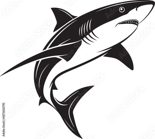 Striking Black and White Shark Illustration A Powerful Depiction vector