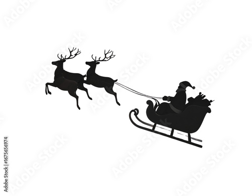  A magical silhouette of Santa’s sleigh flying through the sky with reindeer in motion