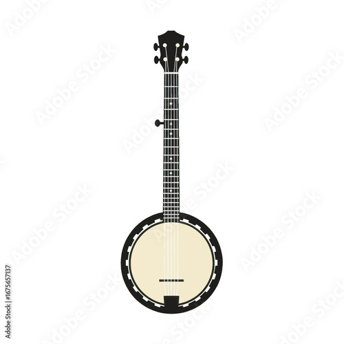 A simple, flat illustration of a banjo against a dark background.