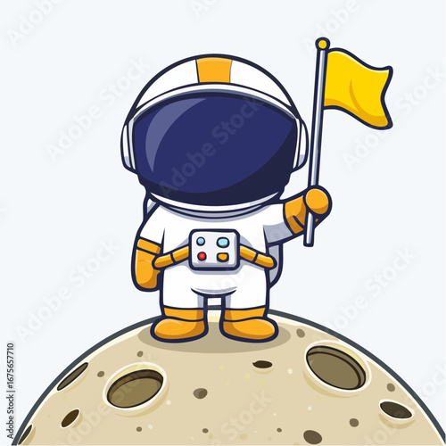 Astronaut on the Moon with a Yellow Flag
