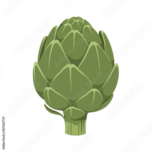 A vibrant illustration of an artichoke head, featuring detailed, textured leaves against a striking black background.