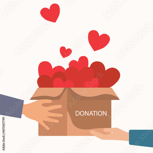 People charity donation box with red heart , humanitarian support concept , Helping others, Charity supported vector illustration
