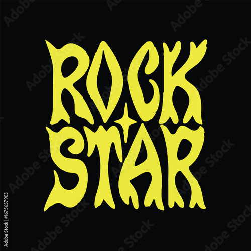 Rock Star Retro Typography tshirt Design, Bold Groovy Lettering in Vintage Style, Creative Music T-shirt Text Illustration