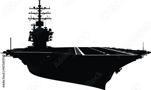 Silhouette of an Aircraft Carrier on White Background navy ship