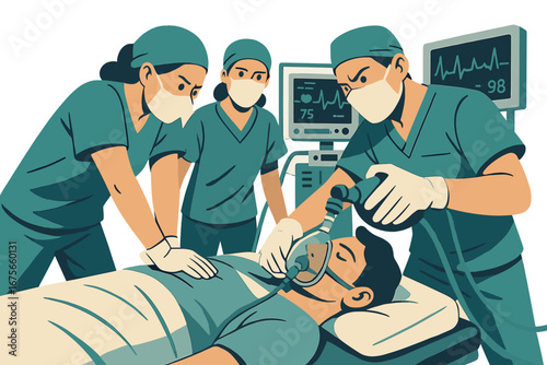 Medical team performing emergency procedure in hospital setting