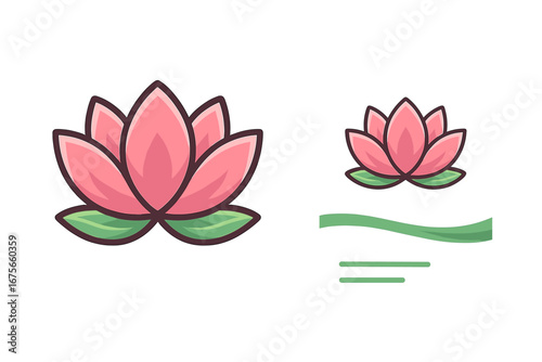 Lotus flower logo and business card design. Vector branding identity for wellness, spa, yoga studio. Elegant floral symbol for beauty, cosmetics. Nature meditation icon set.