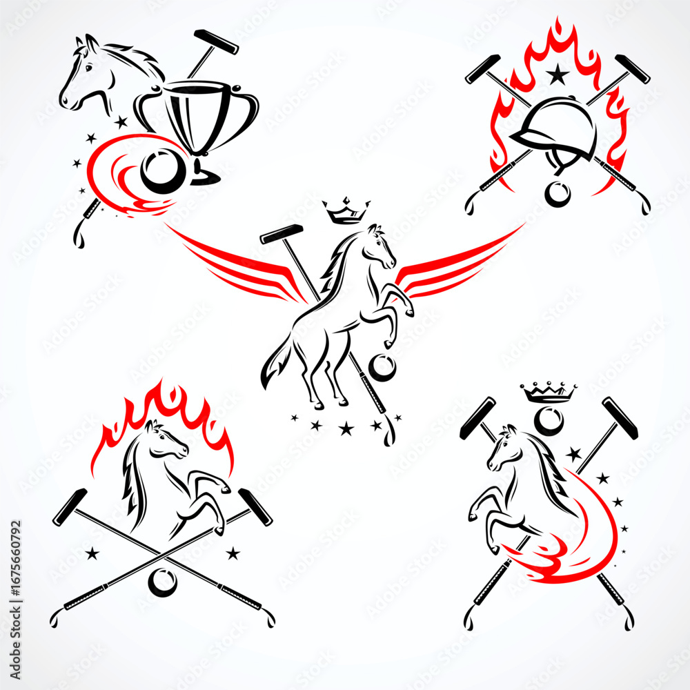 Obraz premium Horse polo labels and icon set. Collection icons porse polo. Vector