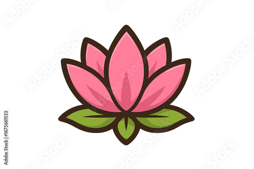 Lotus flower logo vector illustration for beauty, spa, or yoga. Feminine salon symbol. Natural wellness and harmony concept. Pink floral cartoon icon for brand identity design.