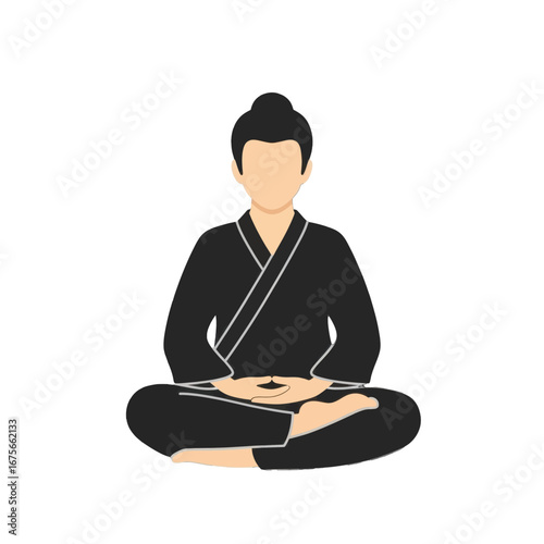 A stylized illustration of a person in a seated meditation pose, wearing traditional martial arts attire.