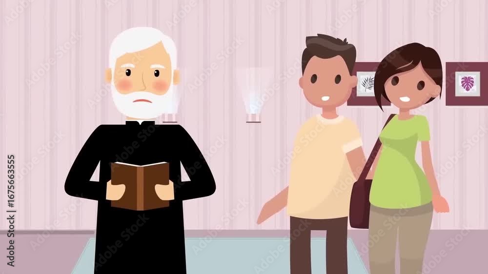 Animated wedding ceremony with a priest blessing the couple, symbolizing love, relationships, culture, and happy lifestyle events Animated wedding ceremony with a priest blessing the couple, symbolizing love, relationships, culture, and happy lifestyle events