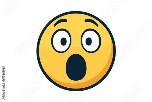 Surprised face emoji vector icon. Shocked emoticon with open mouth and wide eyes. Wow expression concept for social media. Astonishment, disbelief, amazement symbol cartoon.