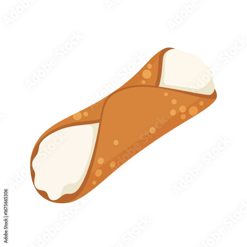 A delectable illustration of a cannoli, showcasing its rich, golden-brown pastry shell and creamy white filling.
