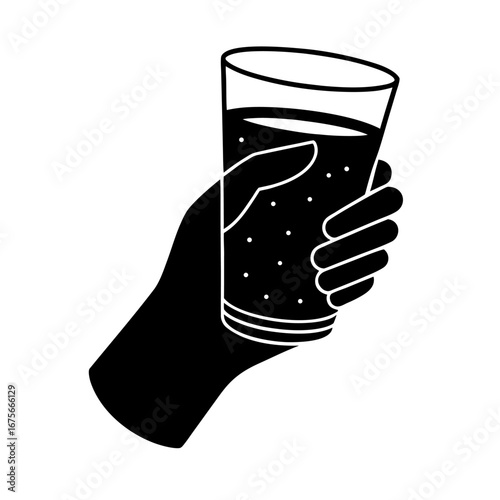 Minimal Flat Vector of Hand with Water Glass for Hydration Wellness and Lifestyle Concepts