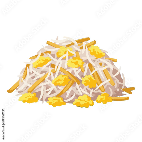 A colorful illustration of a heap of mixed rice with golden bits, showcasing a flavorful dish.
